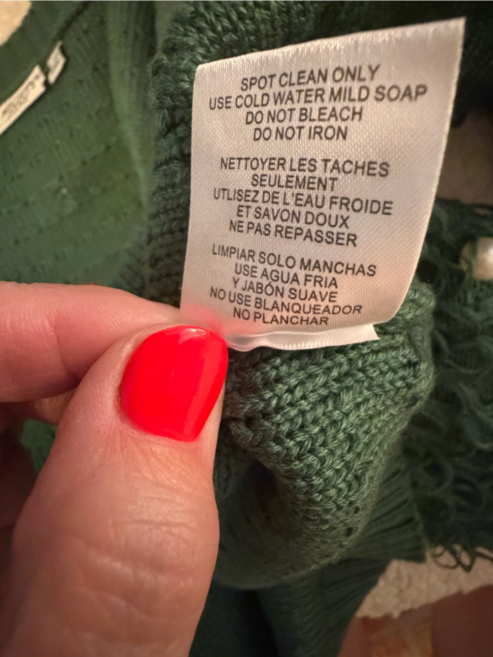 Mighty Fine Green Loop-Knit Cardigan with Pearl Accents - Picture 7 of 8